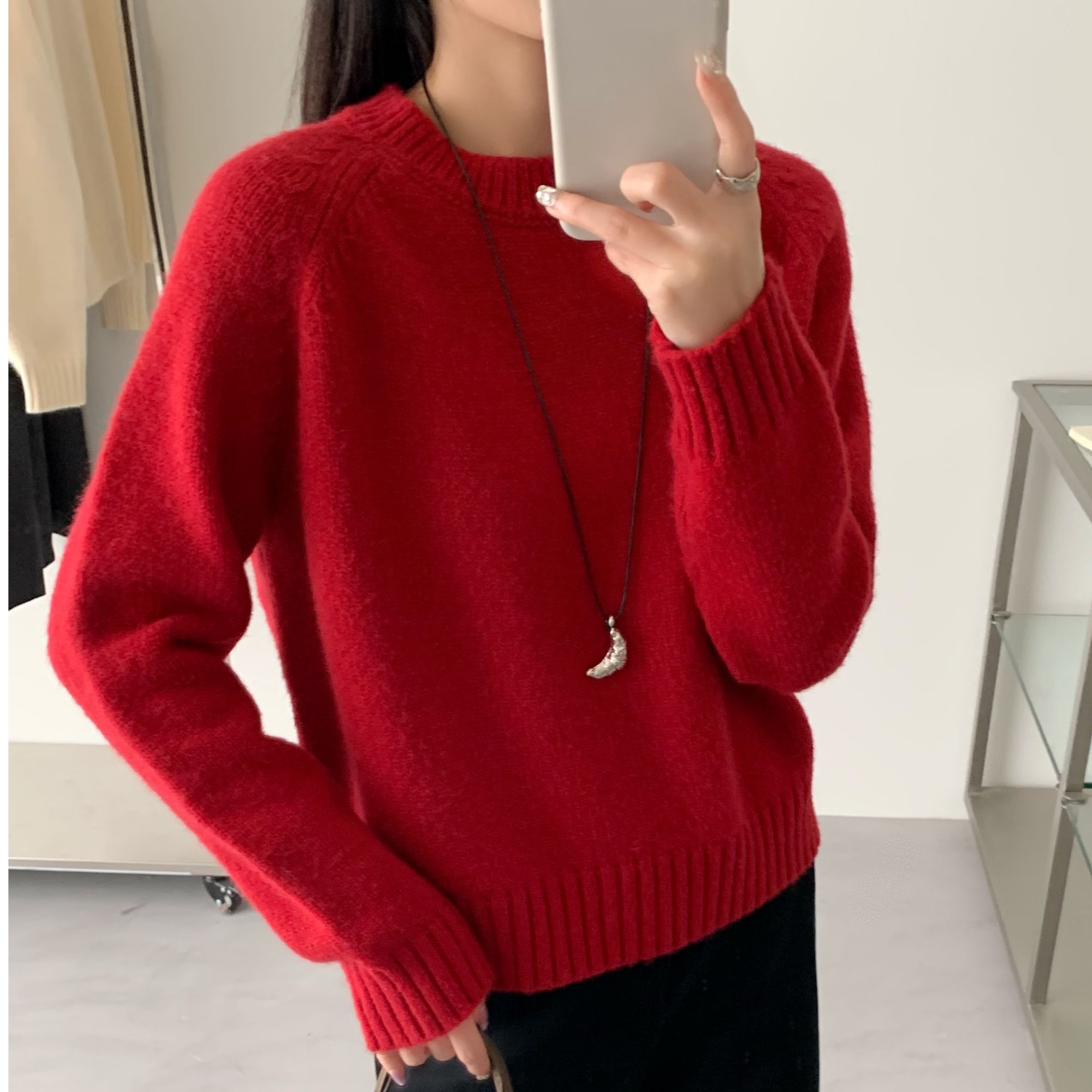 新款软糯慵懒纯色毛衣打底衫针织短款女冬季圆领毛针织衫