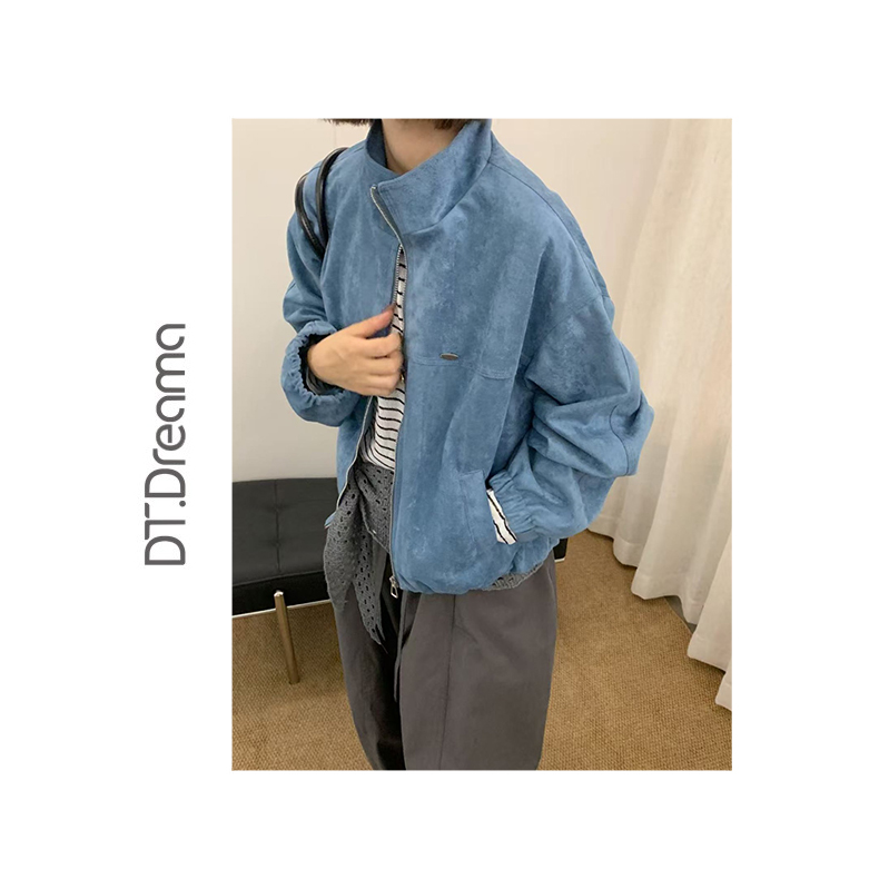 秋季新款日系休闲百搭拉链款立领秋冬麂皮夹克短款小个子女外套