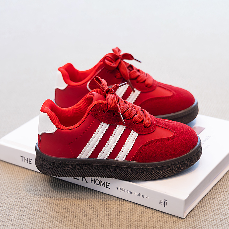 小黄鸭儿童板鞋潮牌2025春新款韩版男女童魔术贴德训鞋红色运动鞋