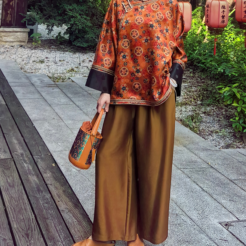 23姆米纯色满分桑蚕丝双宫绸打褶松紧腰阔腿252255-1-2-3-5