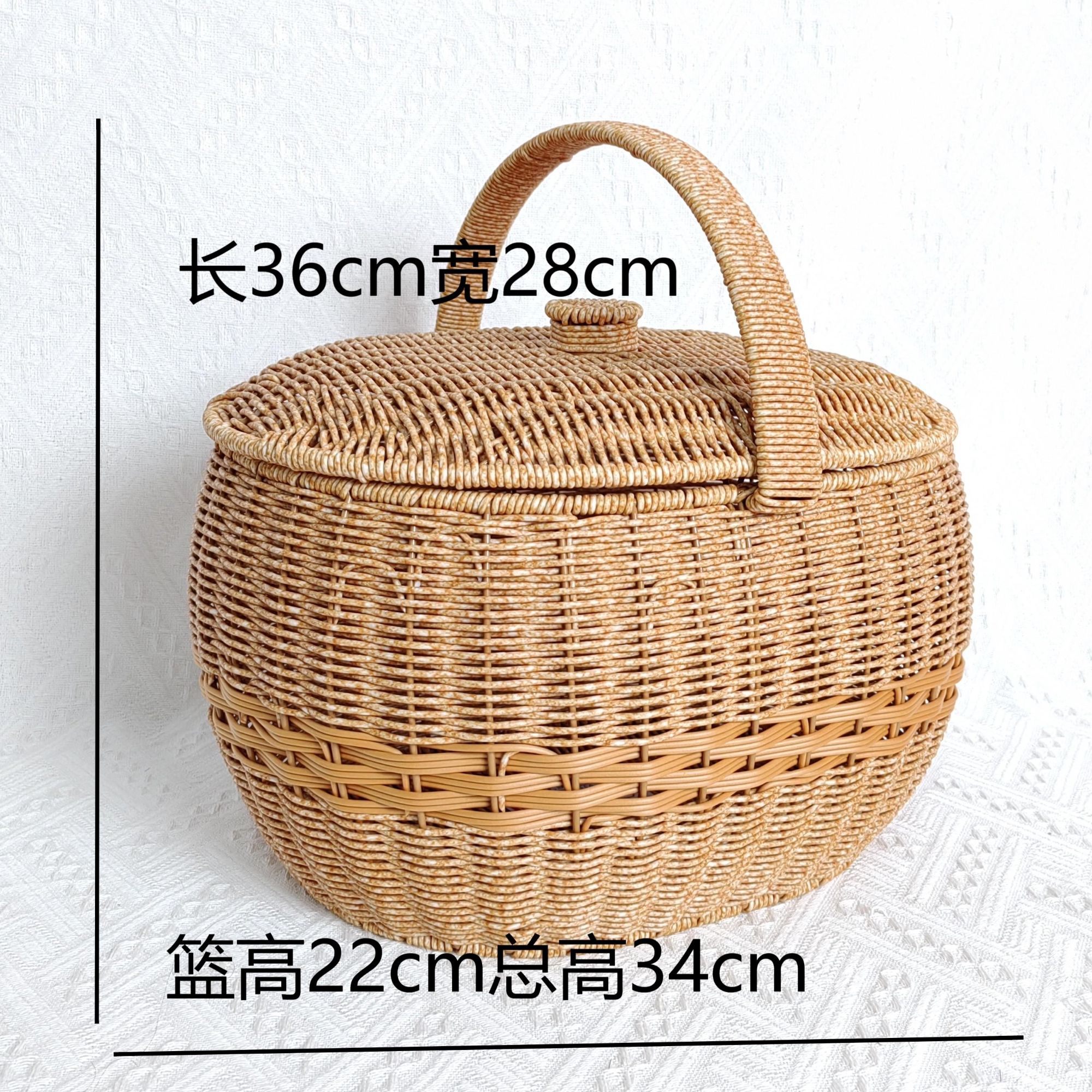 TY03浅咖色双拼】买菜购物篮采摘篮户外野餐篮pp仿藤