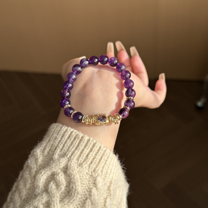 【学事大综合】8mm紫水晶原创设计感天然水晶手串女高级感Y325