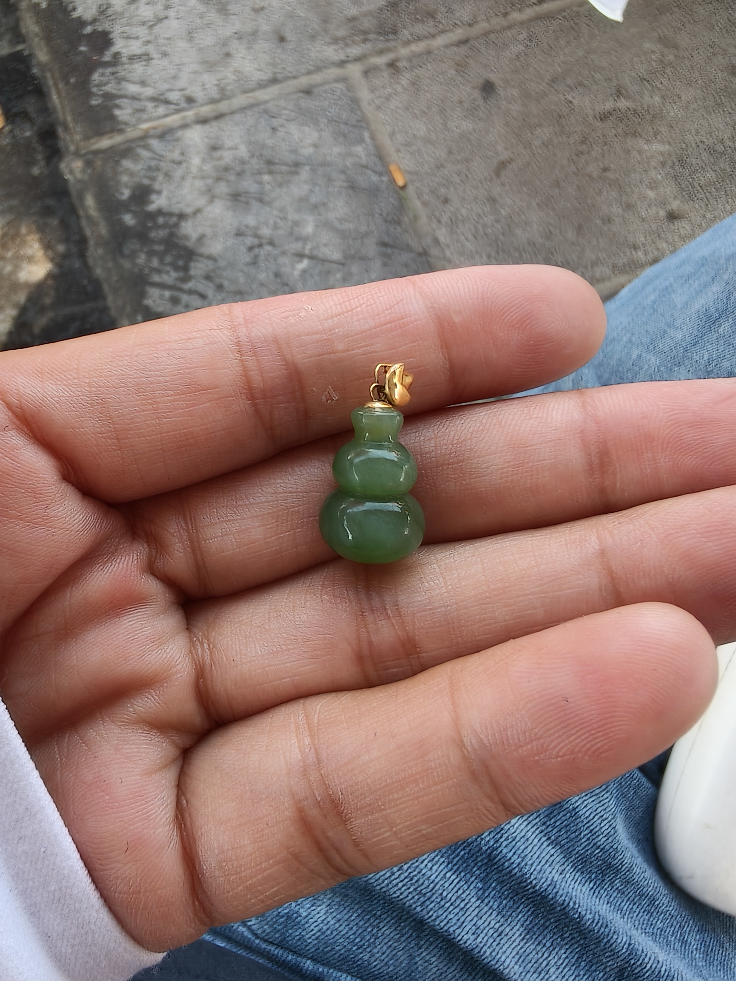 和田玉碧玉 18k 镶嵌葫芦吊坠