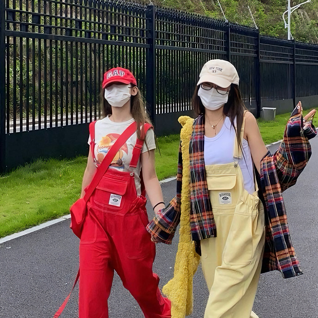 直播间扣号链接/背带裤可爱毛绒印花四季女牛仔裤小个子显瘦韩版