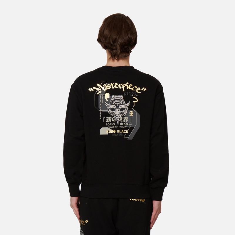 EVISUKURO秋冬男士骷髅头刺绣时尚潮流宽松套头圆领长袖卫衣男