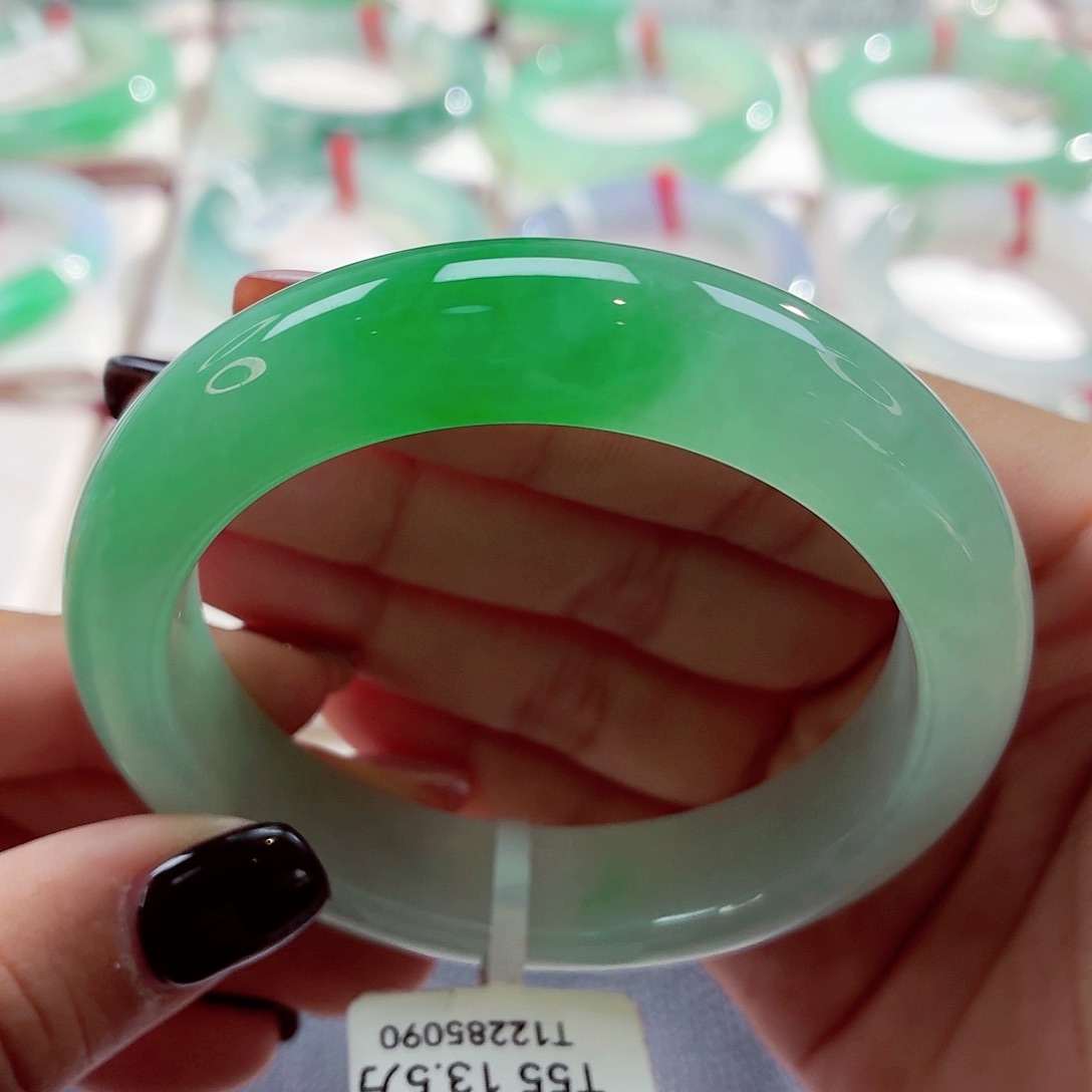 翡翠未镶嵌手镯冰阳绿点翠68-13