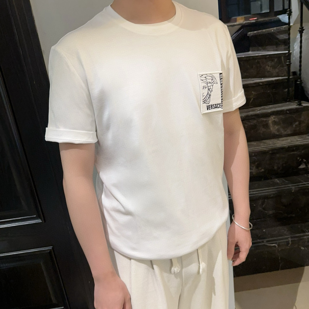 未使用 VERSACE/范思哲 经典美杜莎胸标白色圆领休闲短袖