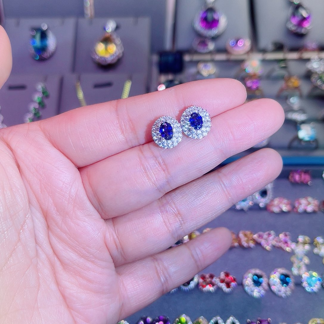 耳饰蓝宝石银S925镶嵌