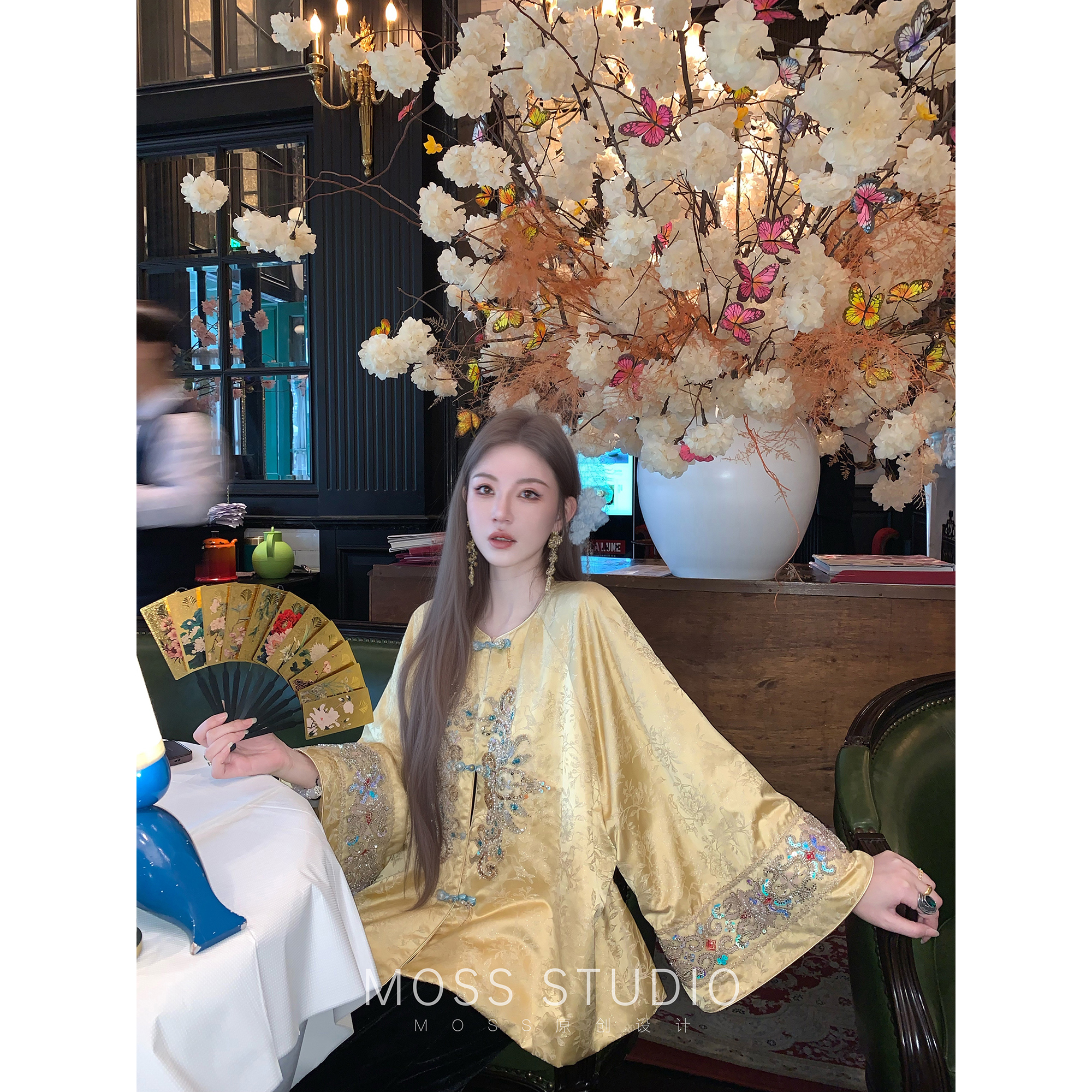 MOSS STUDIO【珐琅秋时】冬季新中式织金天丝提花丝棉服外套女