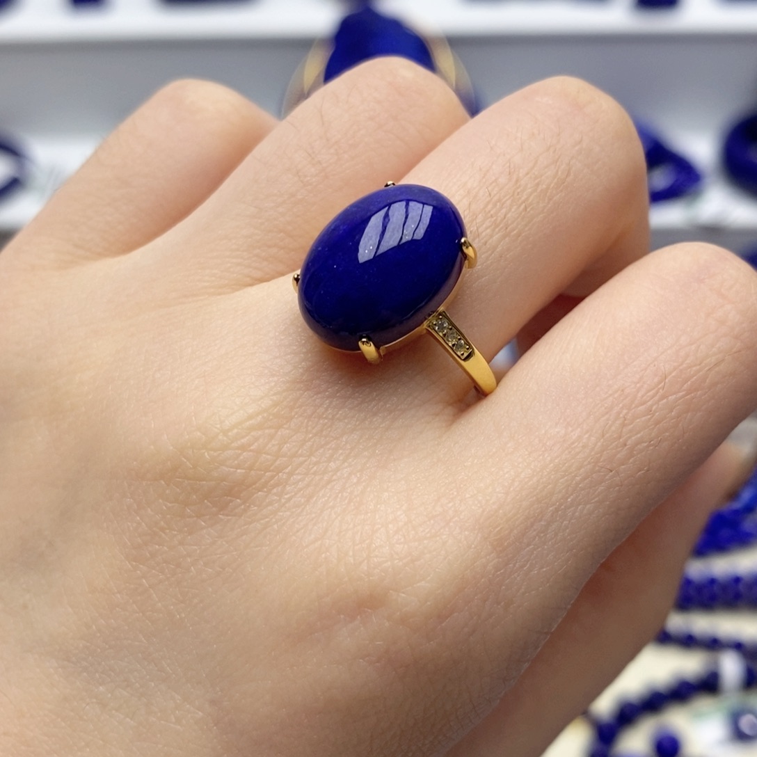 青金石银S925镀金镶嵌戒指