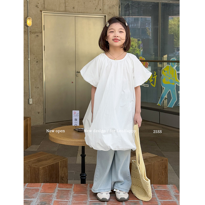 咸蛋小虾米童装2025年夏装新款韩国女童白色设计感连衣裙