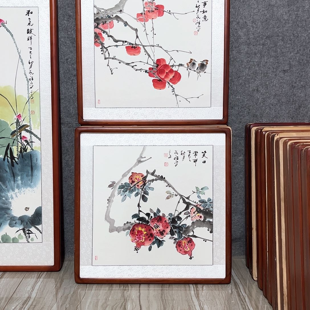 国画书画作品带框63×63