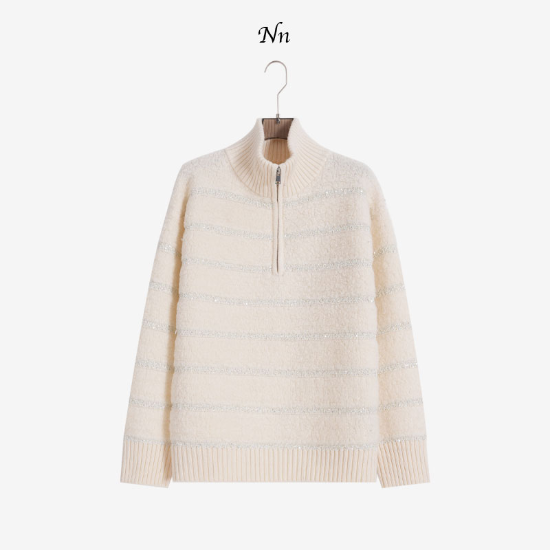 【云朵泡芙】绵羊毛半高领条纹圈圈毛针织衫 5F0011