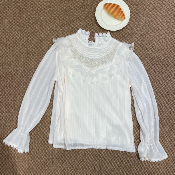 新疆包邮【212】法式珠珠镶钻蕾丝衫-衣长62