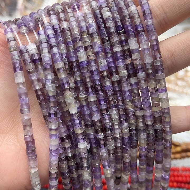 未镶嵌玛瑙/玉髓珠宝半成品一条4/2mm左右梦幻紫晶直切