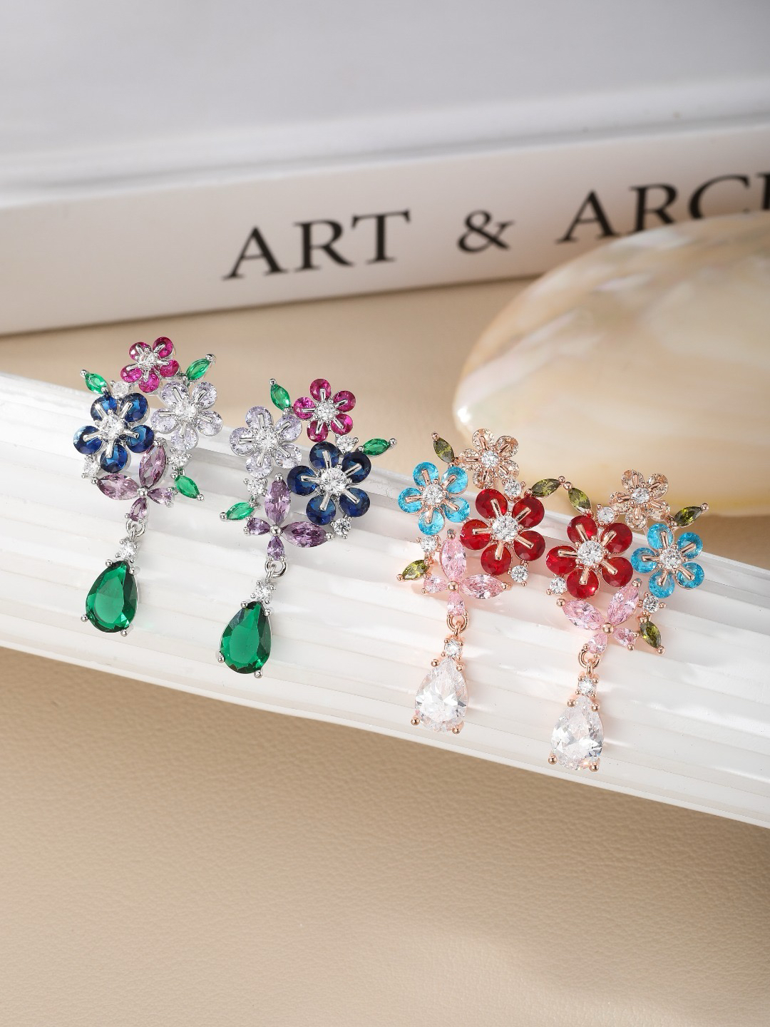 合金合成锆石耳饰 1889高级轻奢时尚甜美花朵流苏耳环