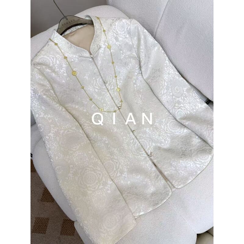 QIAN【月移花影·外套】桑蚕丝+羊毛+金丝真丝羊毛外套上衣