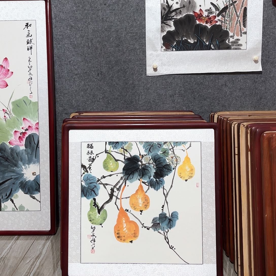 国画书画作品带框63×63