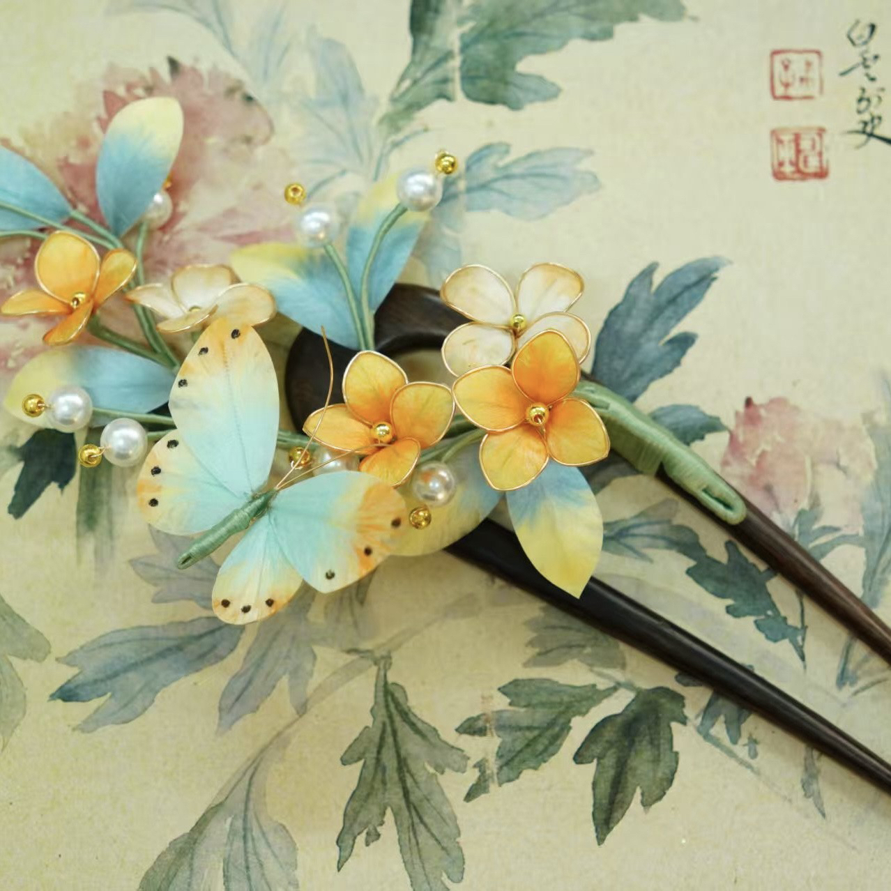 麦光光古风发饰绒花发簪 手工制作默认微瑕