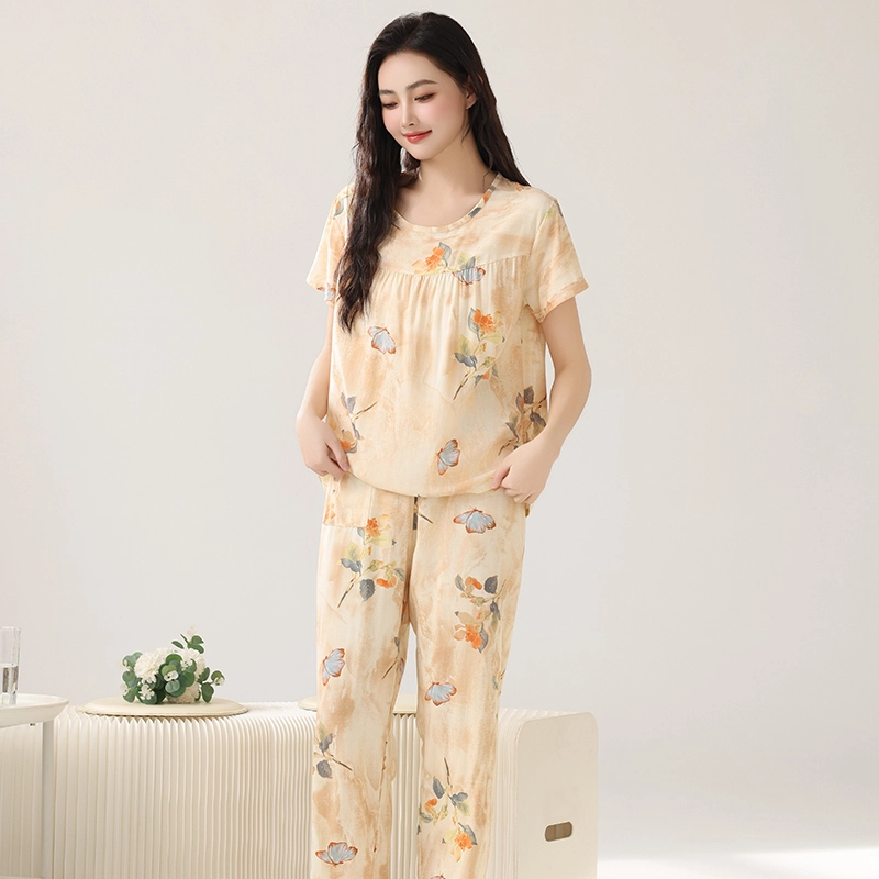 中年妈妈棉绸睡衣女夏季薄款人造棉家居服韩版时尚睡衣2025夏款