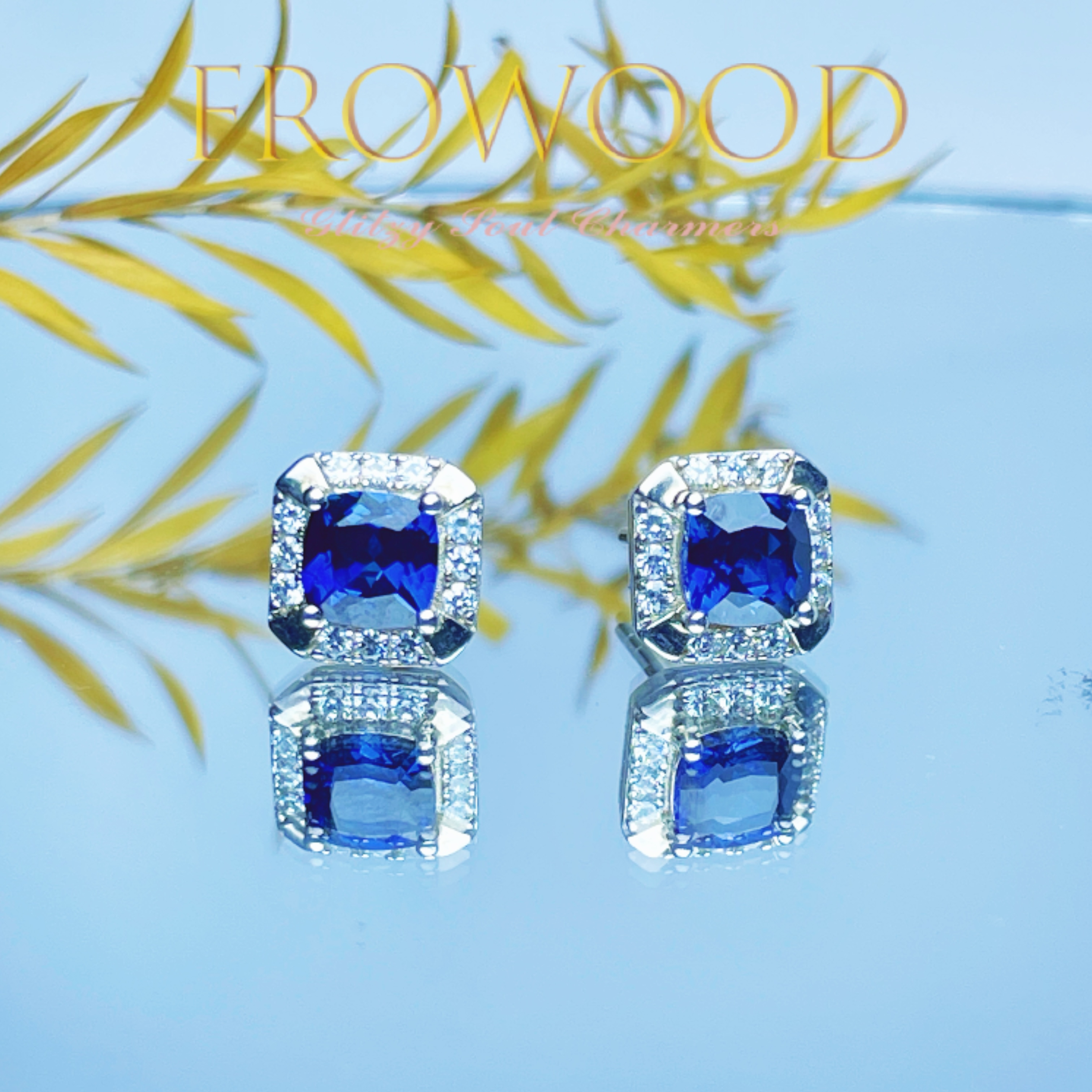 蘩花一麓 培育蓝宝石S925银耳钉【兰芳】2.4克拉百搭气质款#3001