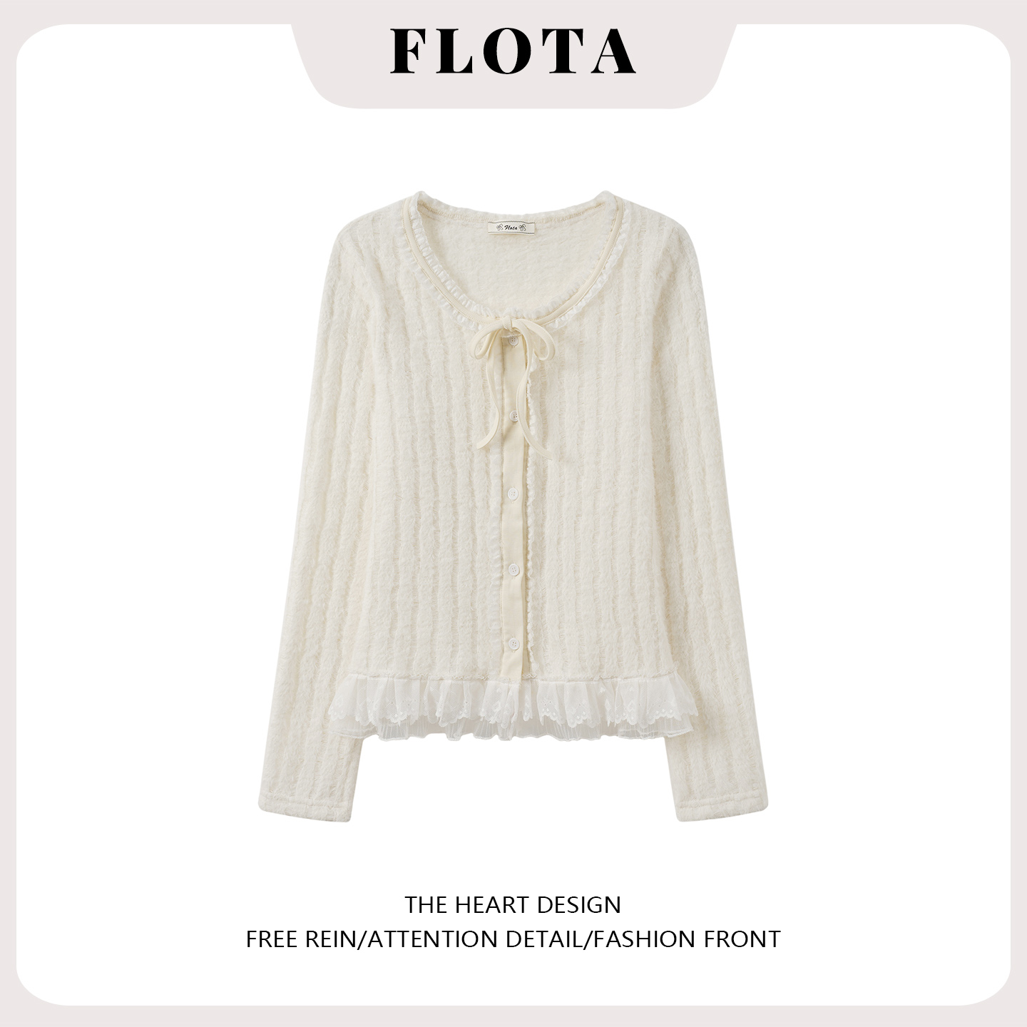 秋冬氛围感穿搭蕾丝拼接长袖针织衫女2025新款蝴蝶结系带软糯上衣