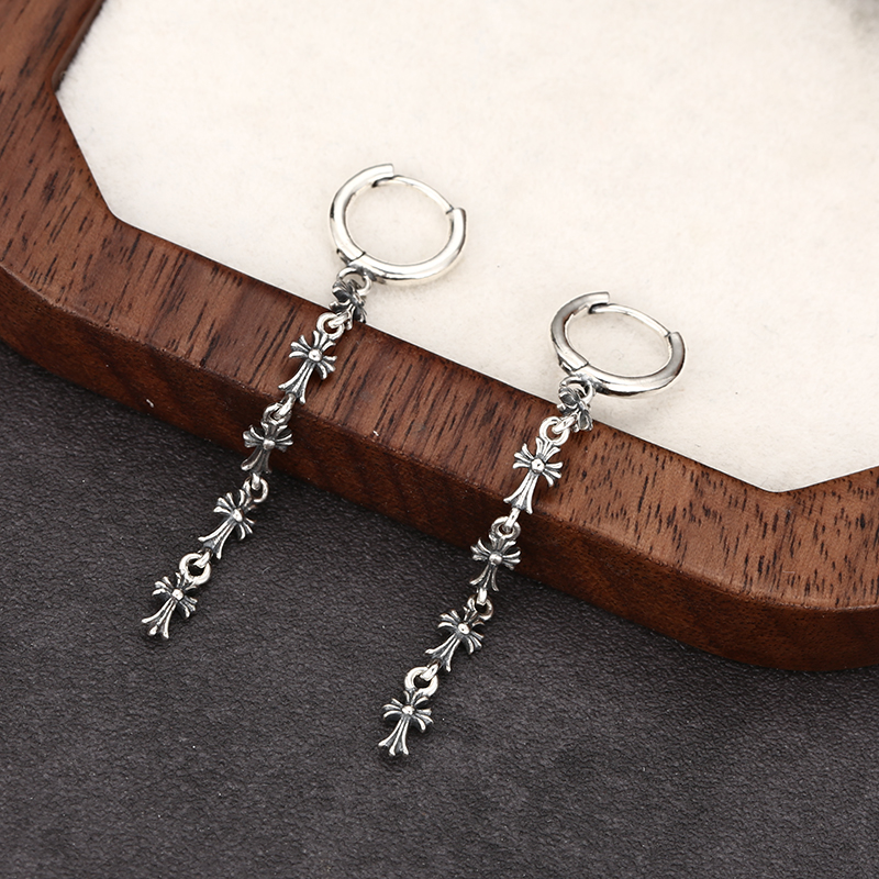 925银耳饰 小众时尚百搭连设竖纹十字耳圈