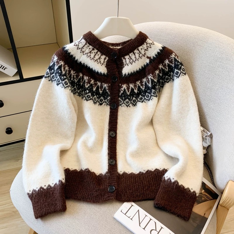 JM费尔岛撞色针织毛衣开衫B