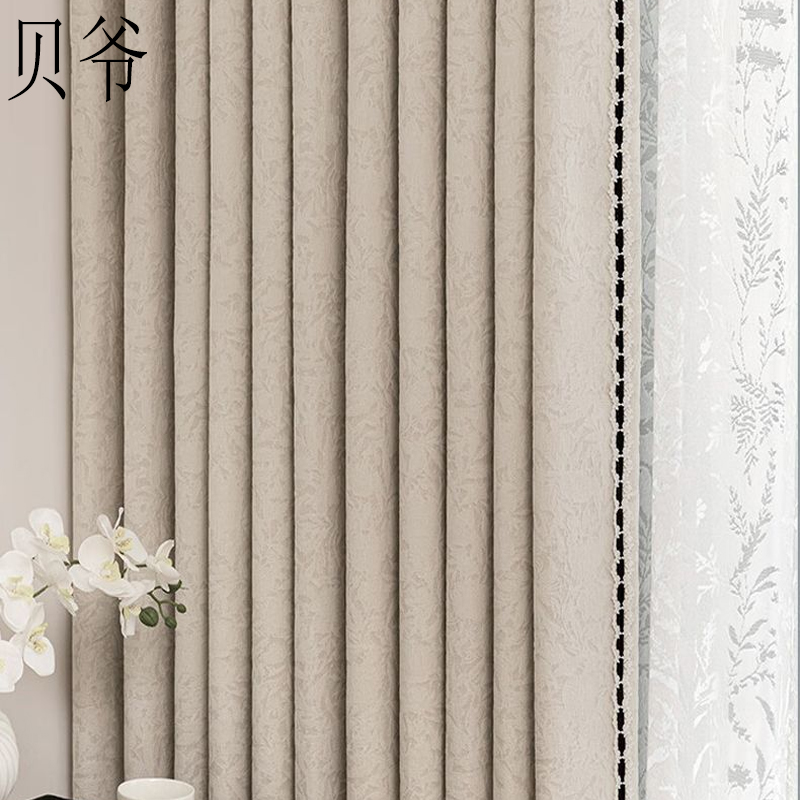 云熙五米法式浮雕雪尼尔奶油白加厚客厅卧室窗帘布遮光窗帘q01