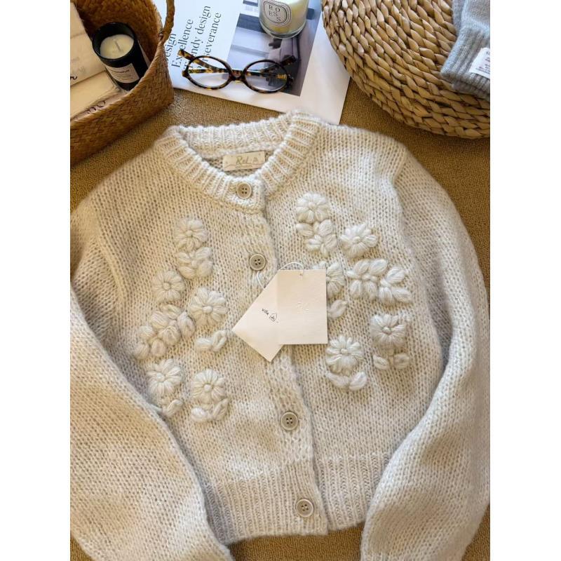 韩系重工钩花乔妹针织衫长袖百搭袖型开衫