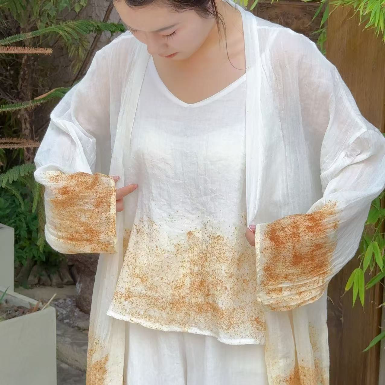 【青纱蓝衣】手工铁锈染宽松百搭禅意外披