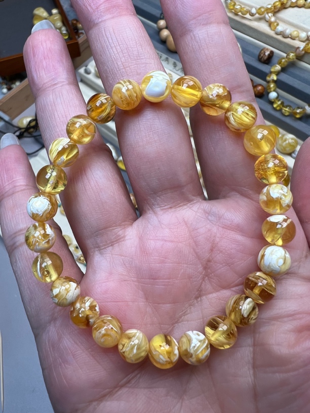 7+金白拉丝圆珠单圈，颗颗拉丝稀有品种，克重6克