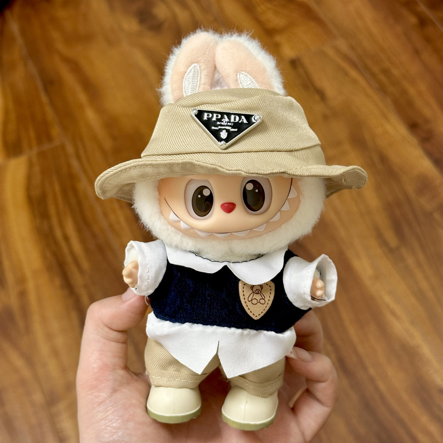 labubu3代3.0版拉布布娃衣17cm毛绒搪胶坐坐派对背带裤着替套装