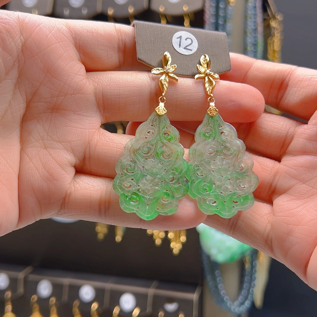 银S925镶嵌翡翠耳饰幸*儿