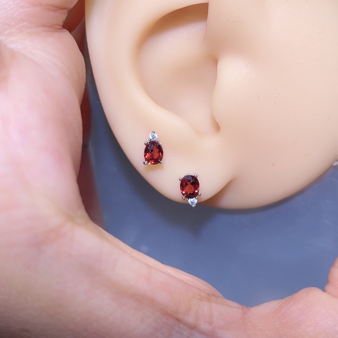 石榴石耳饰银S925镶嵌