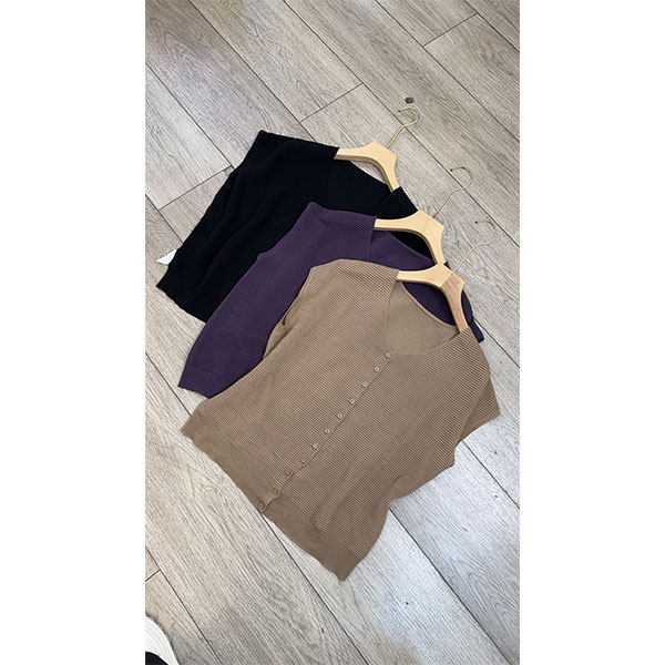 夏款V领一排扣波纹天丝短袖 8751