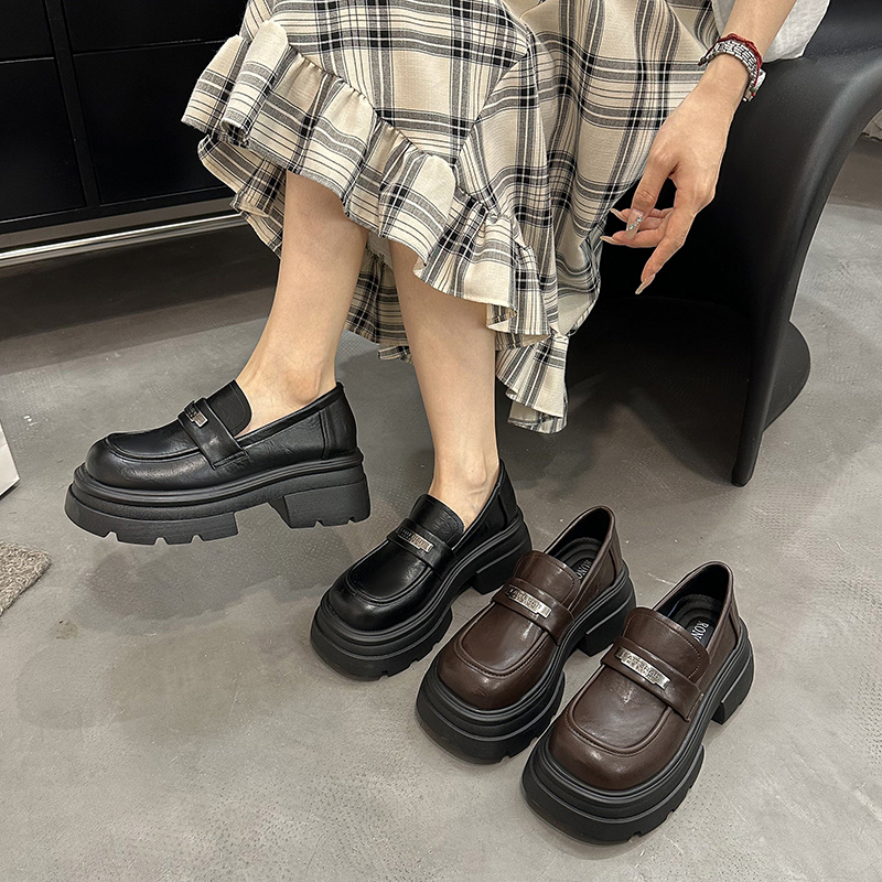 厚底乐福鞋女2025新款英伦风小皮鞋一脚蹬黑色单鞋百搭jk制服鞋潮