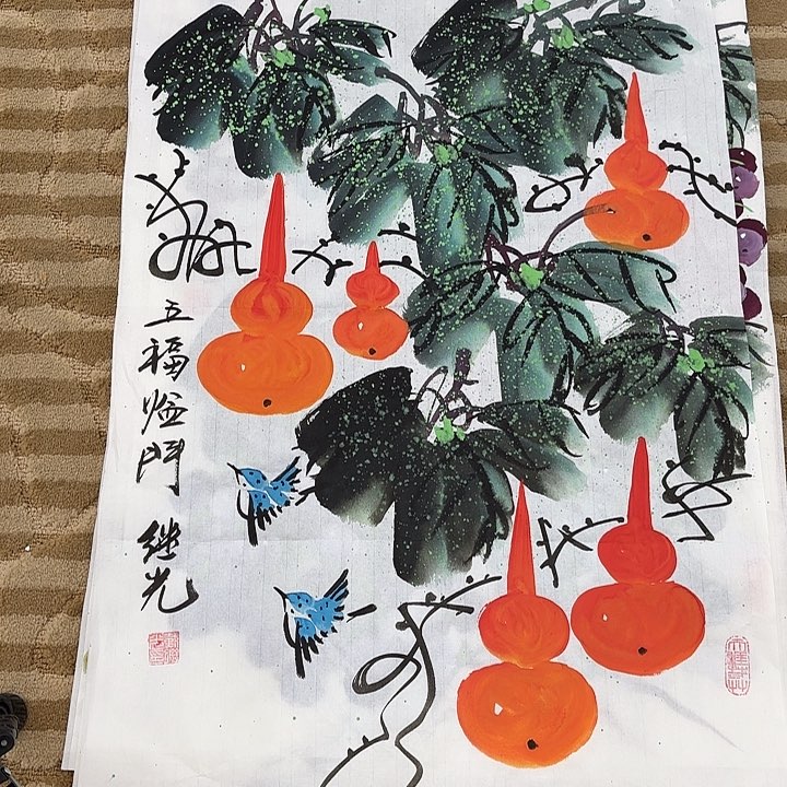 国画花鸟等多种鸟类和动物三开