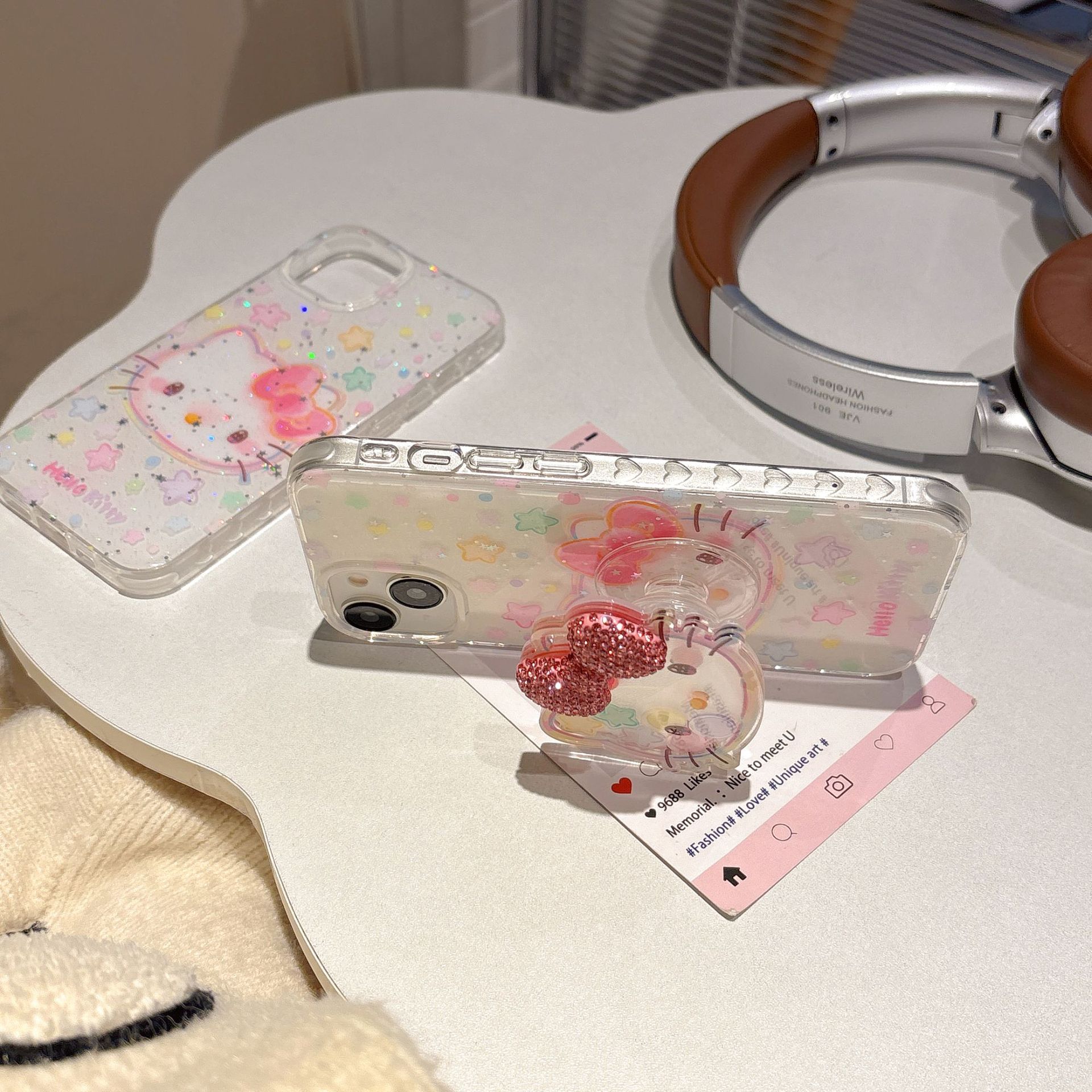 爱心边框少女粉色星星KT适用iPhone16pro15手机壳摇摇乐支架仙女