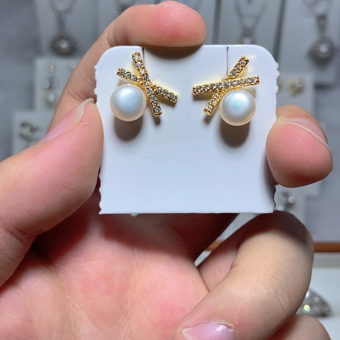 耳饰淡水珍珠银S925镶嵌