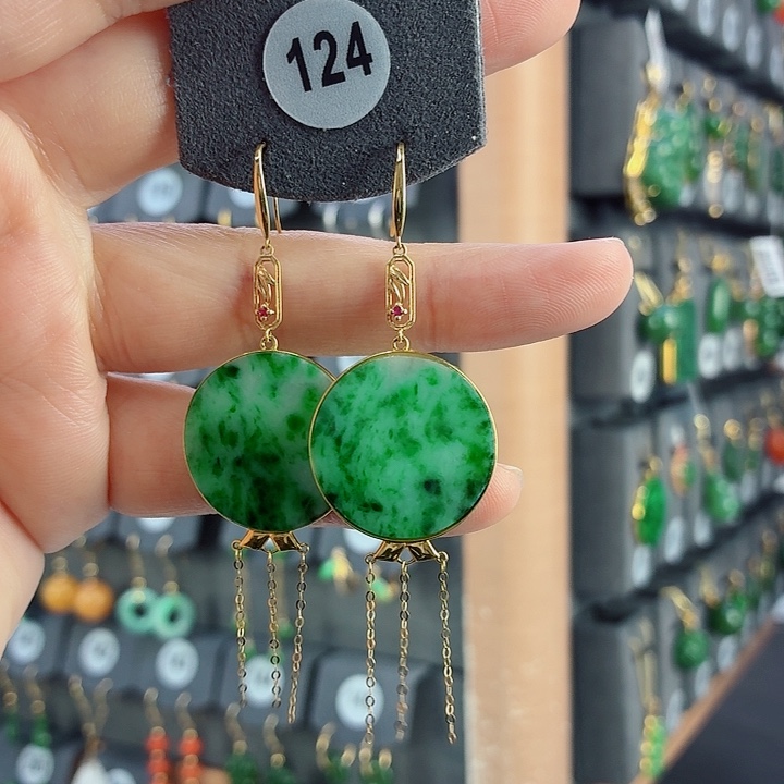 翡翠18K金镶嵌耳饰