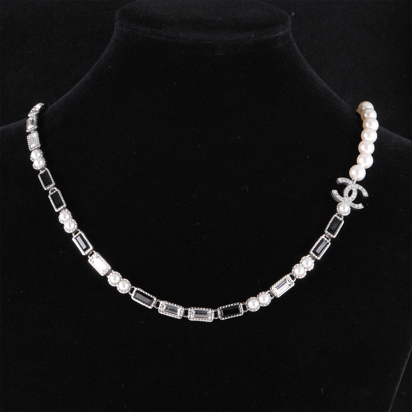 99新 Chanel/香奈儿  合金 Chanel 双C黑白钻珍珠项链P244897887