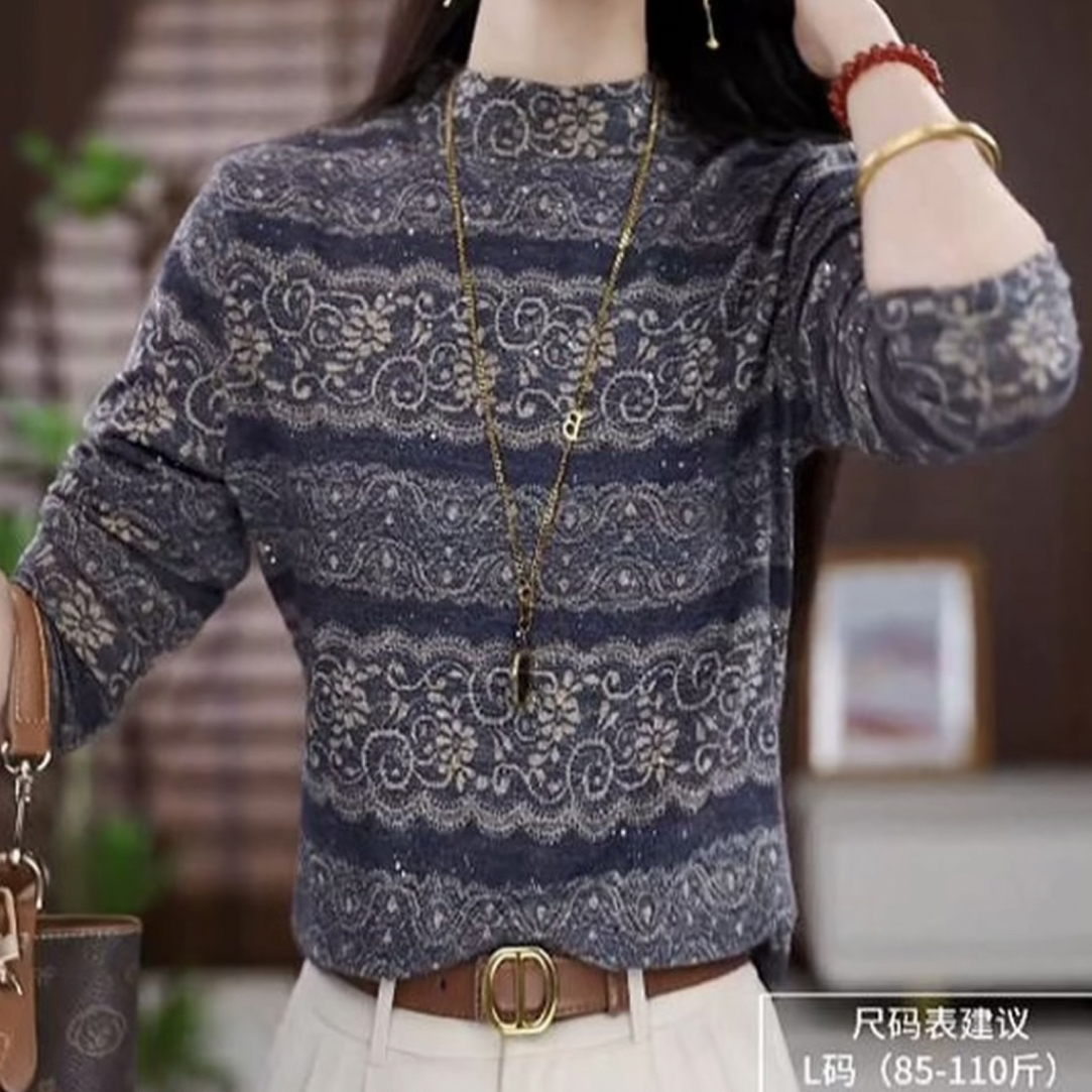 【青花瓷】时尚套头字母长袖绒衫气质秋冬宽松打底衫百搭印花2218