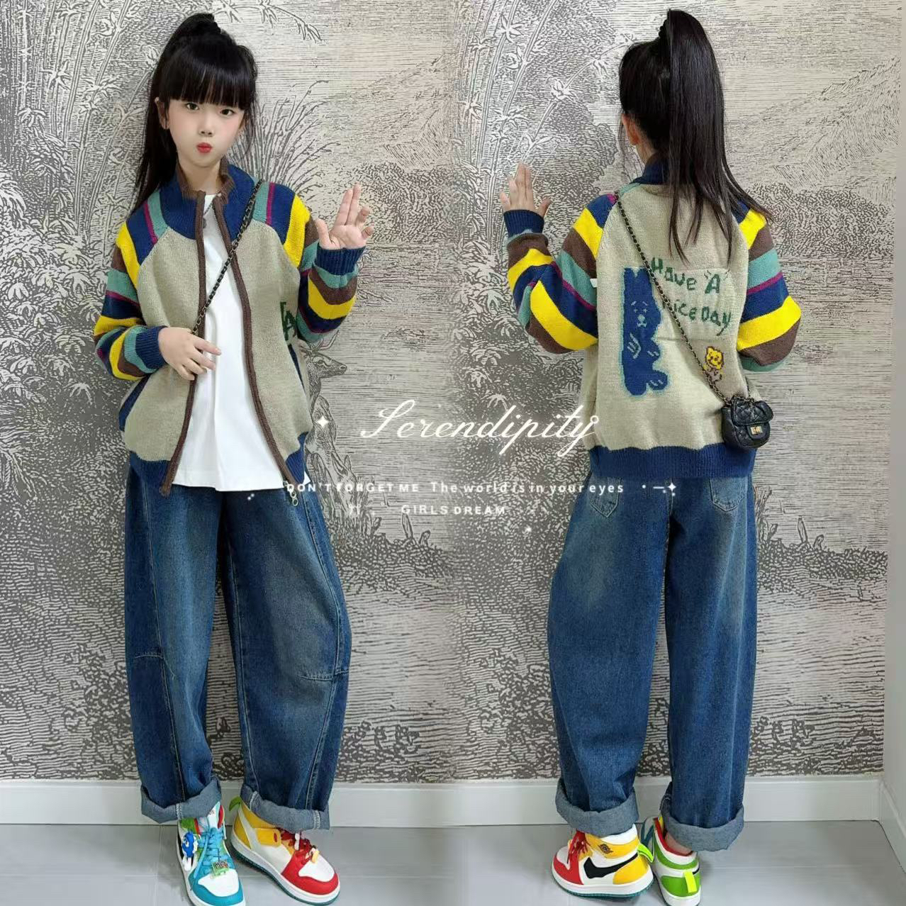 女童卫衣外套秋装2025新款儿童针织开衫女孩大童衣服慵懒风牛仔裤