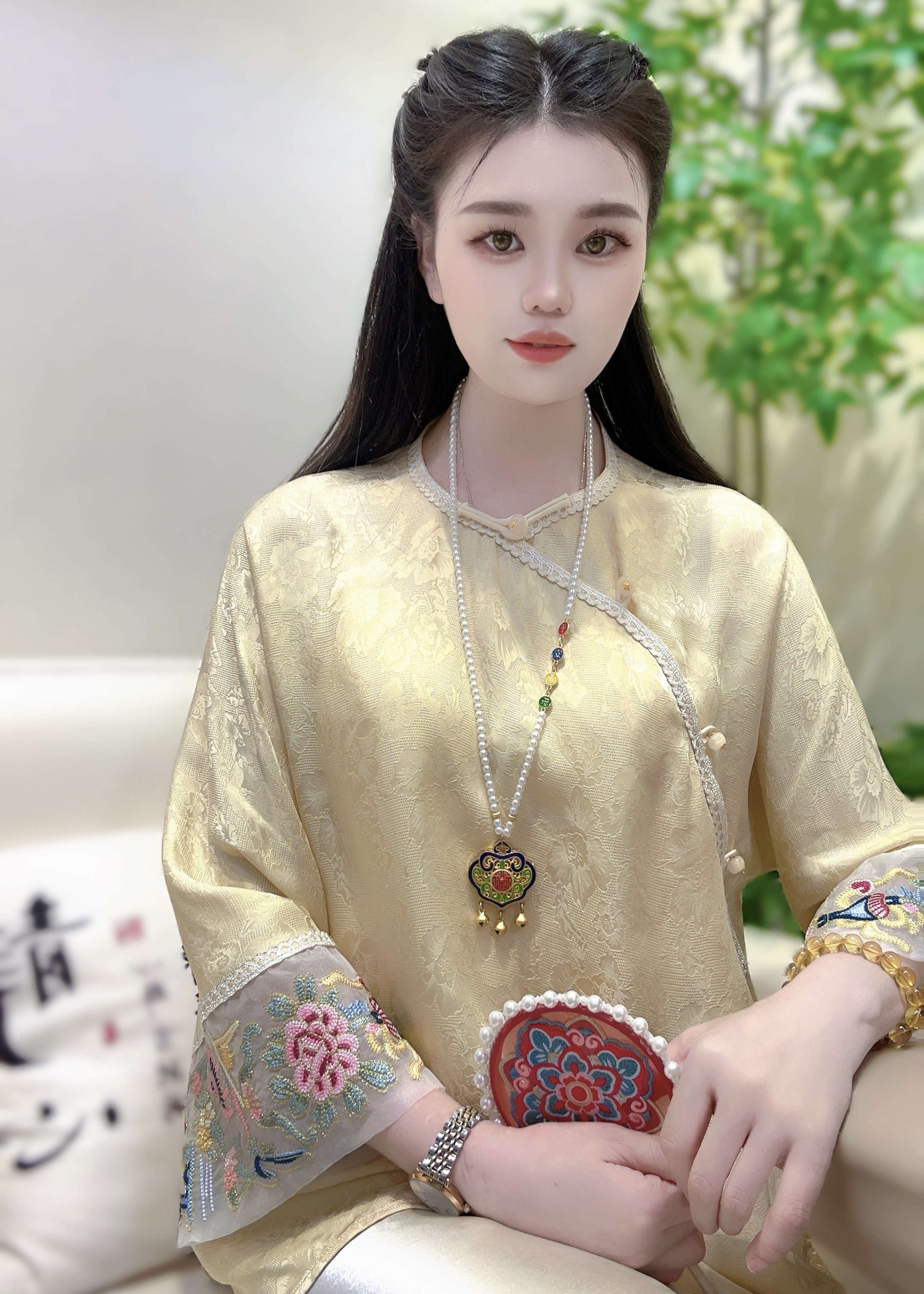 【丹妮甄选】-2025新中式国潮牡丹花开斜襟夏款气质百搭衬衫222