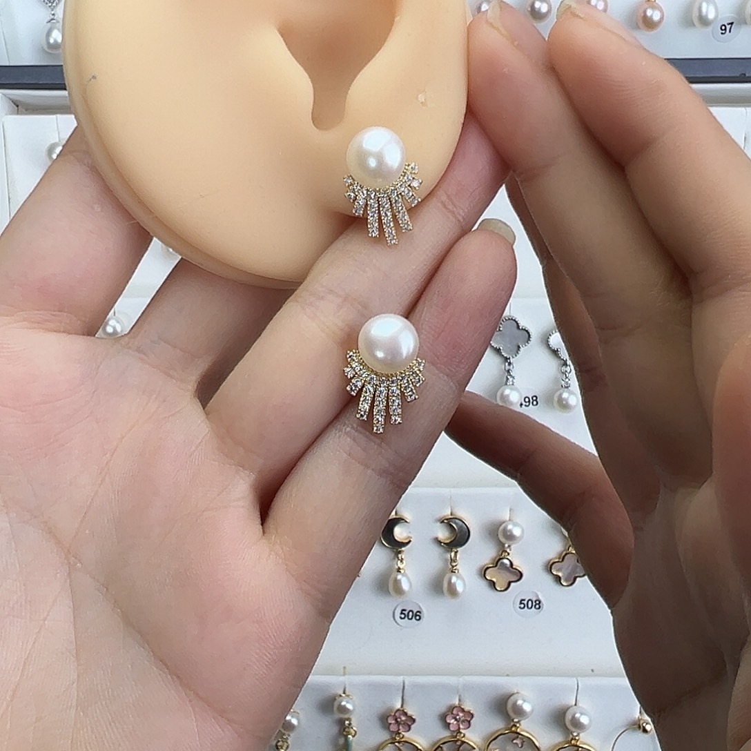 耳饰银S925镶嵌淡水珍珠