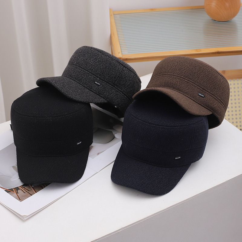 高质量男士中老年冬季加绒厚平顶帽户外防寒时尚护耳鸭舌保暖棉帽