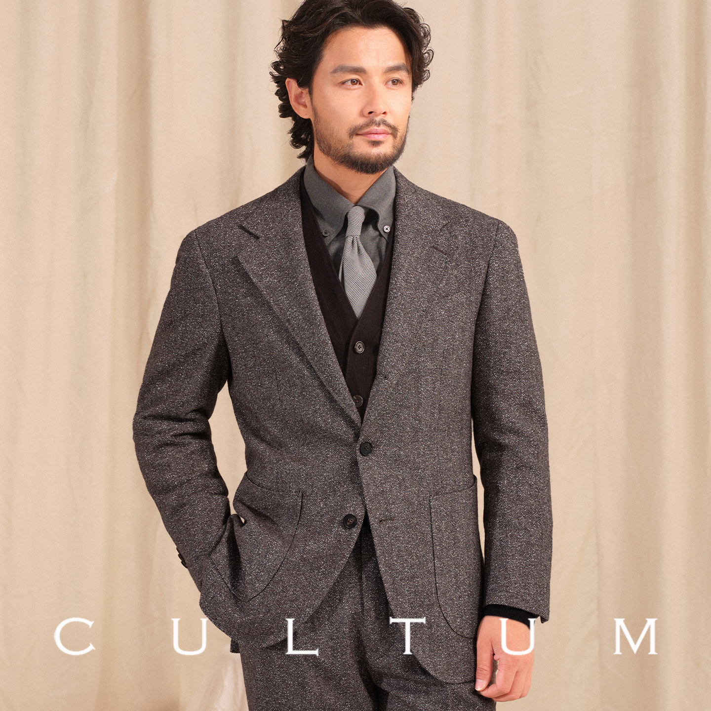 【钢花呢50羊毛】CULTUM秋冬复古保暖耐磨意式人字纹西服套装男