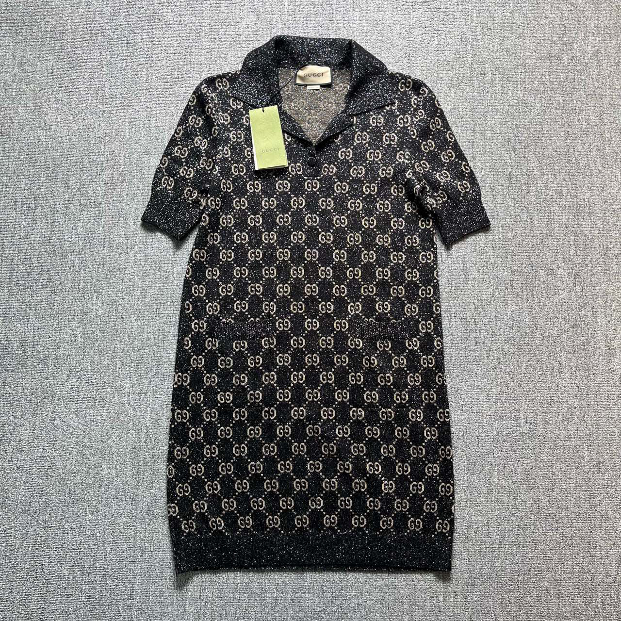 全新未使用 GUCCI/古驰 Gucci 黑色亮丝连衣裙/M码/全新/12207
