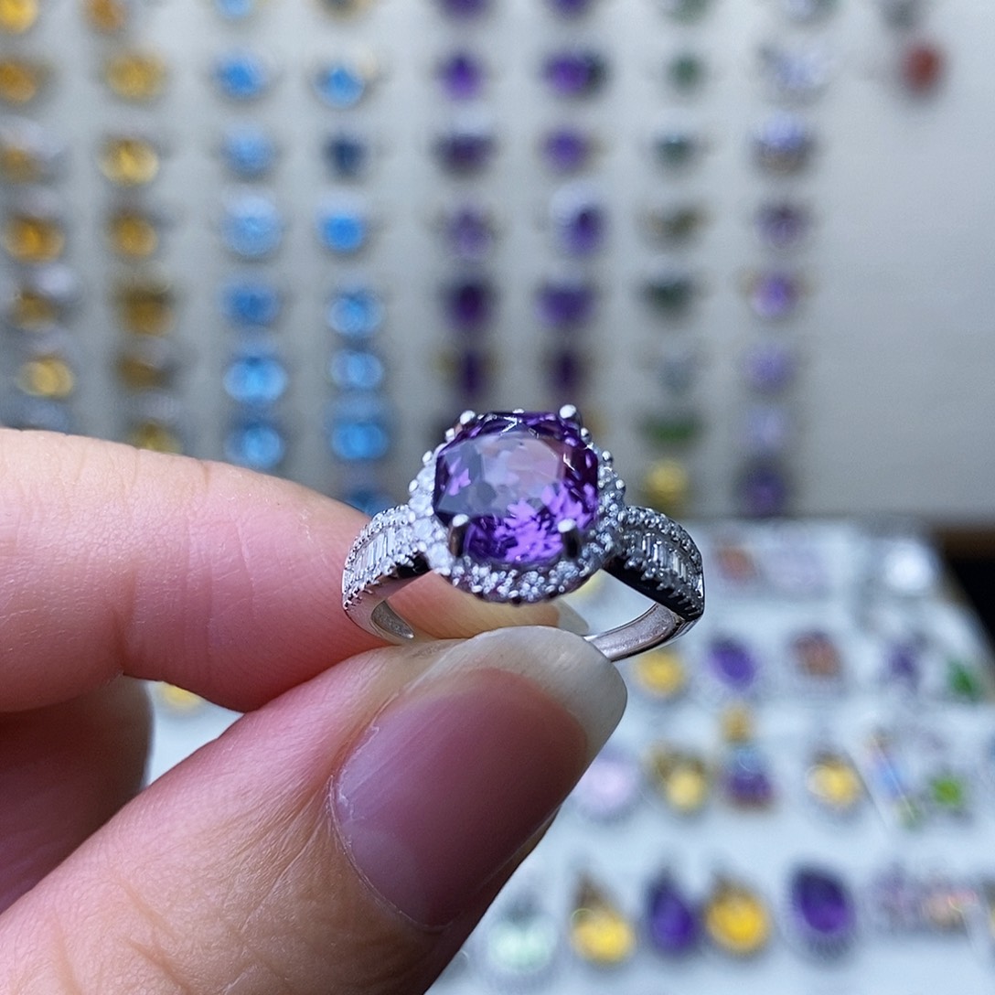 紫晶戒指银S925镶嵌需要证书备注